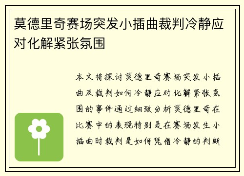 莫德里奇赛场突发小插曲裁判冷静应对化解紧张氛围